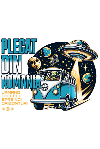 StoryGift Romania Sticker Autocolant 70CM cu Masina Vintige Pe Luna Extraterestru Si Nava Spatiala Astronaut Tex