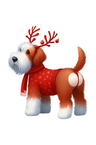 StoryGift Romania Sticker Adeziv 90CM cu un caine care are niste coarne de ren, ilustratie, frig, imbracat gros,