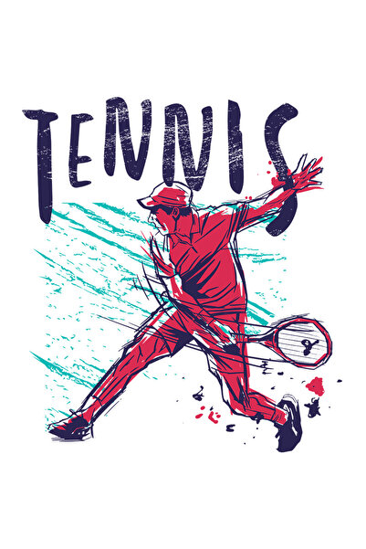 StoryGift Romania Sticker Eticheta 40CM Cu Om Jucand Tenis De Camp, Text In Engleza Tennis, Jocuri, Iubitorii De