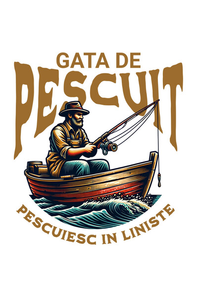 StoryGift Romania Sticker Autocolant 70CM cu Barbat In Barca De Lemn Undita Text In Limba Romana Gata DE Pescuit