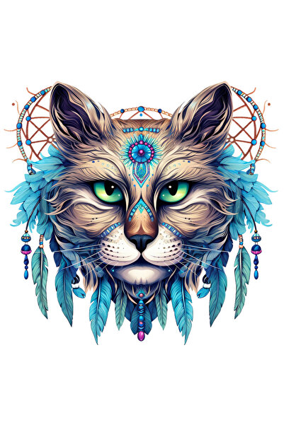 StoryGift Romania Sticker Autocolant 70CM cu o pisica, ilustratie, pene, simboluri, plasa de vise, indigeni, ind