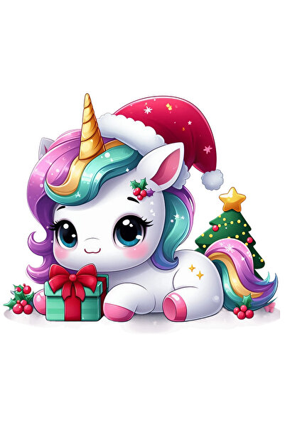 StoryGift Romania Sticker Adeziv 90CM cu un o femela unicorn vesela, ilustratie, cadou, brad, iarna, vasc, feric