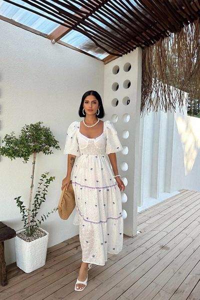 nedo7 Lilac Lace Detailed Embroidered Dress