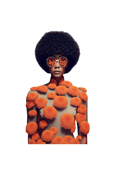 StoryGift Romania Sticker Autocolant 70CM Cu Portret Femeie Cu Par Cret, Reflexie Ochelari De Soare Campie Flori