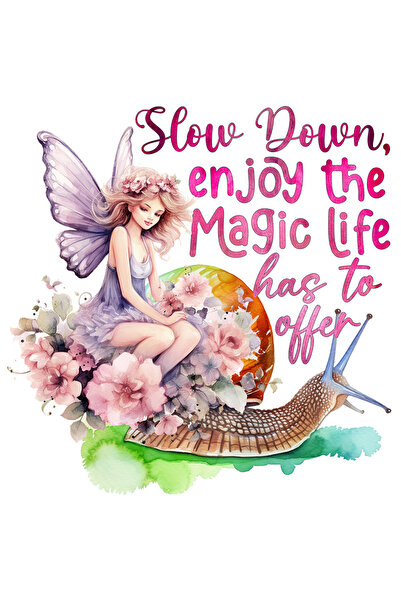 StoryGift Romania Sticker Autocolant 70CM cu o zona inconjurata cu flori cu mesajul "Slow Down, enjoy the magic