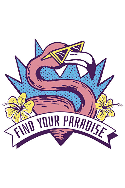 StoryGift Romania Sticker Cu Flamingo Ros Ochelarii De Soare Galbeni, Mesaj In Engleza Find Your Pradise, Ca