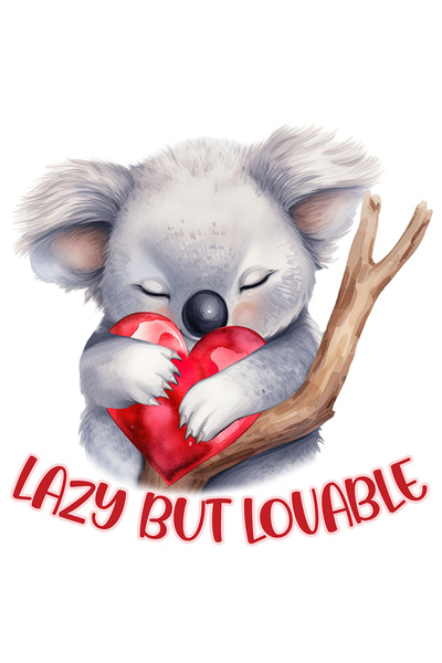 StoryGift Romania Sticker Autocolant 70CM cu un urs koala dormind cu mesajul "Lazy, but lovable", ilustratie, am
