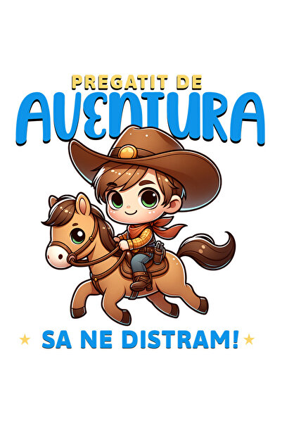 StoryGift Romania Sticker Adeziv 90CM cu Baiat Cu Palarie De Cowboy Si Insigna Calare Cal Text Pregatit De Aven