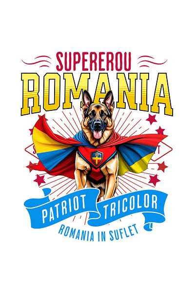StoryGift Romania Sticker Eticheta 50CM cu Ciobănesc German / German Shepherd Caine In Costum de Capitan Romania