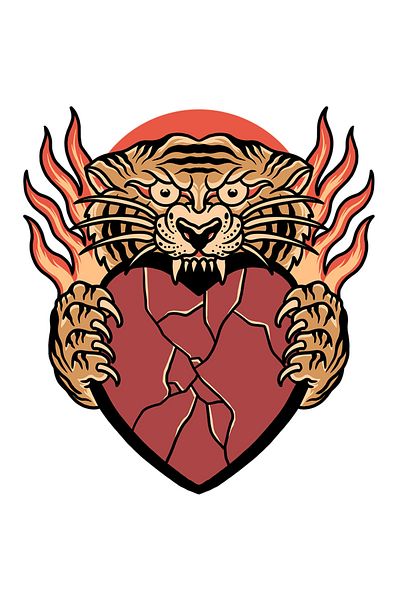 StoryGift Romania Adhesive Sticker 90CM With Tiger, Heart, Flames, Bite, Cracks, Claws, with White Edges,