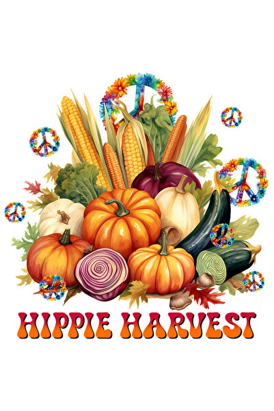 StoryGift Romania Sticker Autocolant 70CM cu legumele din recolta cu mesajul "Hippie Harvest", toamna, ilustrati