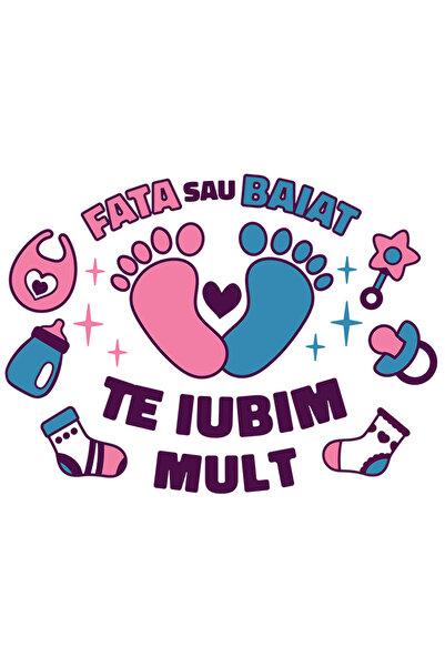 StoryGift Romania Sticker Eticheta 40CM Cu Mesaj Fata Sau Baiat Te Iubim Mult...