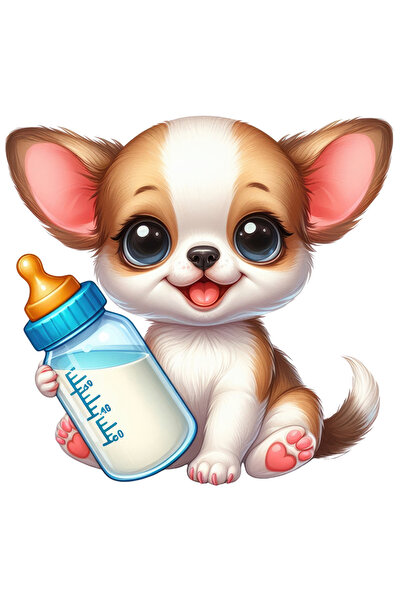 StoryGift Romania Sticker Adeziv 90CM cu un catelus care tine un biberon cu l...