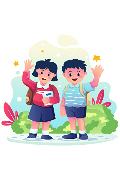 StoryGift Romania Sticker Eticheta 50CM Cu Copii, Ghiozdan, Caiet, Natura, cu Margini Albe, PVC Vinyl 50 cm