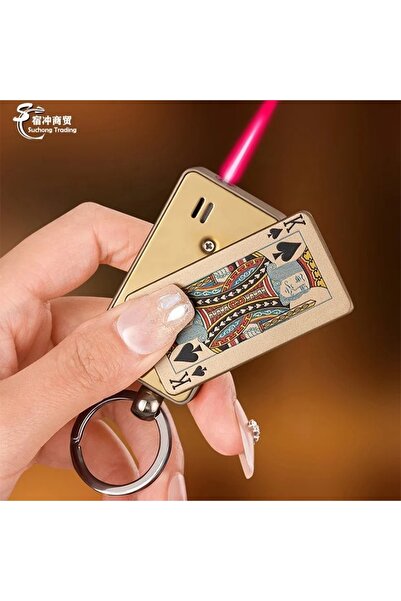 HobiShop Anahtarlık Poker Tasarim Jet Alev Oyun Karti Rüzgar Geçirmez Çakmak Sarı.