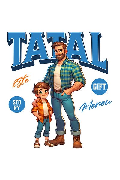 StoryGift Romania Sticker Eticheta 50CM cu Tata Si Fiu Amintiri Copii Text Cel mai Tare tata Din Lume, Copii, fa