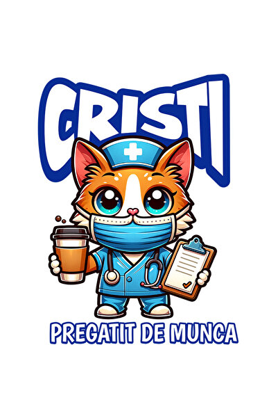 StoryGift Romania Sticker Adeziv 90CM cu Pisica Galbena Motan In Costum Medic...