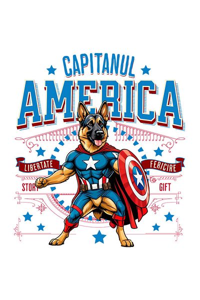 StoryGift Romania Sticker Eticheta 50CM cu Ciobănesc German / German Shepherd Caine In Costum de Capitan America