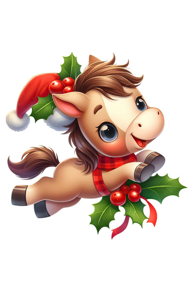 StoryGift Romania Sticker Adeziv 90CM cu un calut care poarta o caciula de Craciun, ilustratie, vasc, sarbatoari