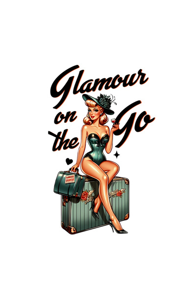 StoryGift Romania Sticker Adeziv 90CM cu mesajul "Glamour on the go", ilustratie, stil retro, vechi, de moda vec