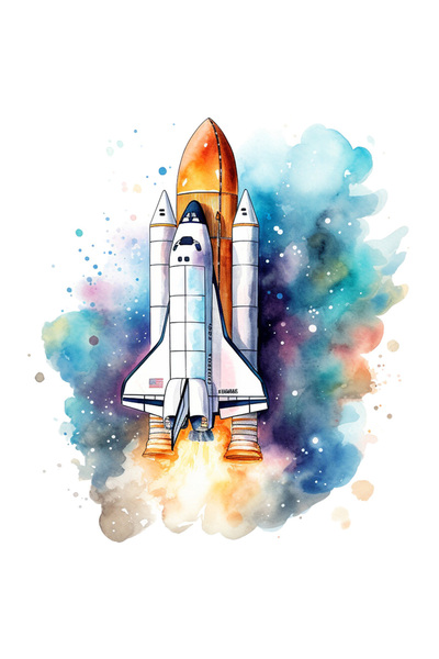 StoryGift Romania Sticker Adeziv 90CM cu o racheta in spatiul cosmic, ilustratie, pete de culoare, galaxie, plan