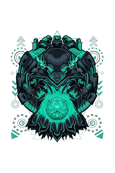 StoryGift Romania Sticker Adeziv 90CM Cu Extraterestru, Robot, Mecha, Cyberpunk, Geometric, cu Margini Albe, PV