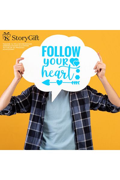 StoryGift Romania Sticker Eticheta 50CM Exterior cu inimioare si textul "Follow your heart" - urmeaza-ti inima i