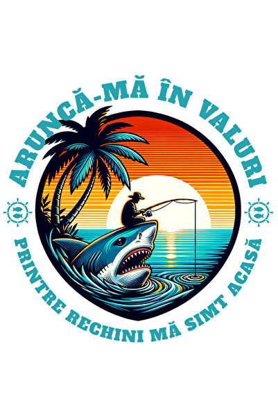 StoryGift Romania Sticker Autocolant 70CM Adeziv Om pescuind de pe un rechin ...