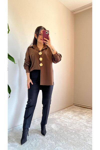 STEALLE MODA GİYİM Поплинова риза с брошка - 1050
