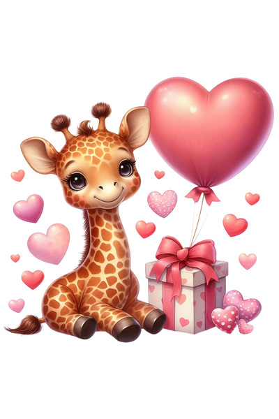 StoryGift Romania Sticker Cu Un Pui De Girafa Vesel, Ilustratie, Inimioare, C...