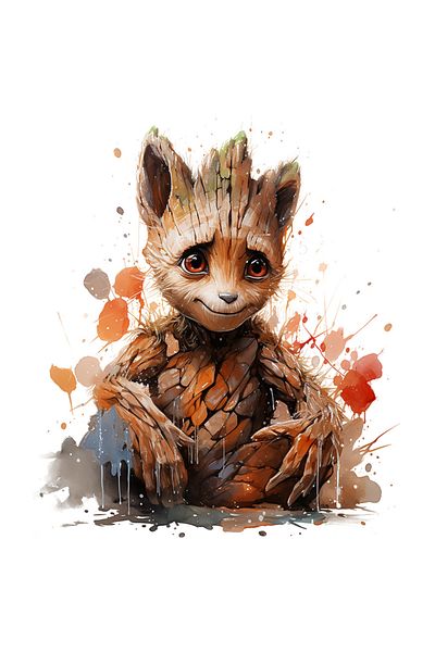 StoryGift Romania Sticker With Groot, Hybrid, Fox, Marvel, Guardians Of The Galaxy, Splashes, with White Borders, PVC V