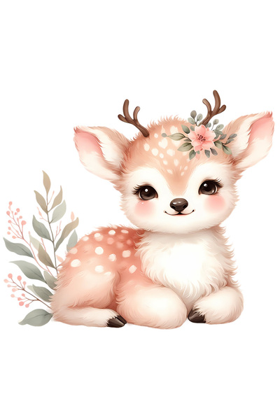 StoryGift Romania Sticker Adeziv 90CM cu un pui de caprioara, ilustratie, flo...