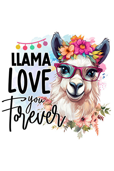 StoryGift Romania Sticker Adeziv 90CM cu lama cu ochelari si cu flori pe cap cu mesajul "Llama love you forever"