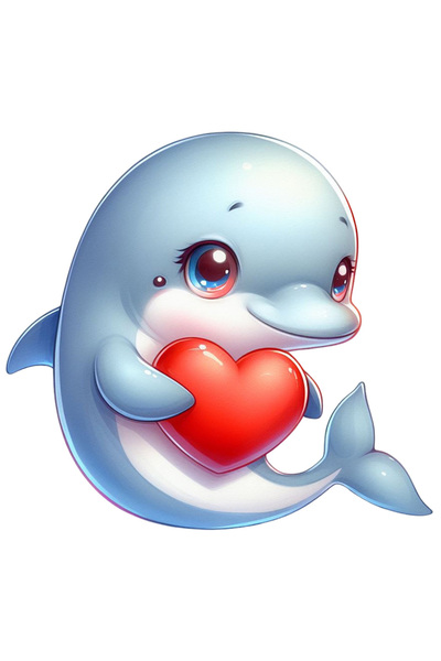 StoryGift Romania Sticker Adeziv 90CM cu un delfin care tine o inima in brate, ilustratie, apreciere, respect, r