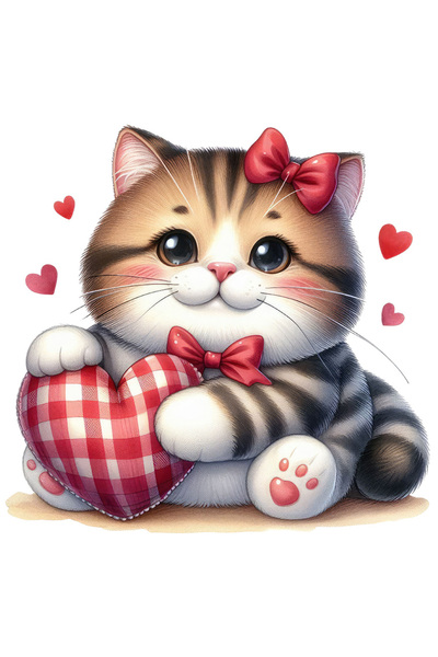 StoryGift Romania Sticker Eticheta 40CM cu o pisicuta plinuta, ilustratie, inimioare, afectiune, imbujorata, fun