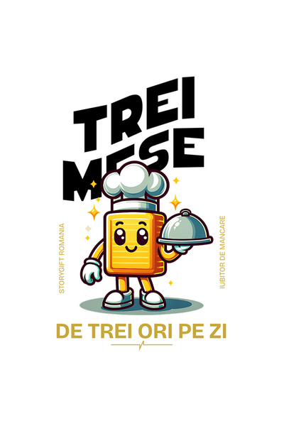StoryGift Romania Sticker Autocolant 70CM Adeziv Bucatar cheff trei mese de trei ori pe zi cu Margini Albe, PVC