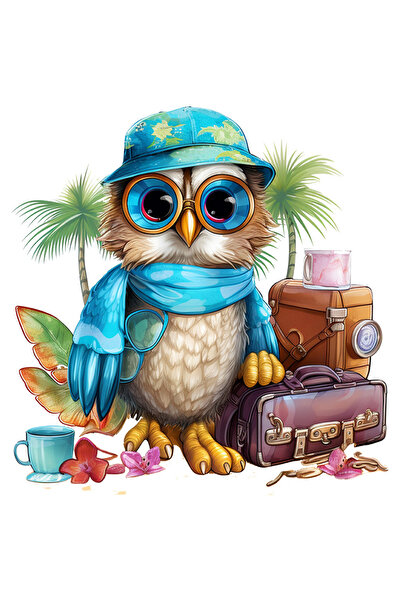 StoryGift Romania Sticker Autocolant 70CM cu o bufnita echipata pentru plaja, bagaje, vara, vacanta, relaxare, c