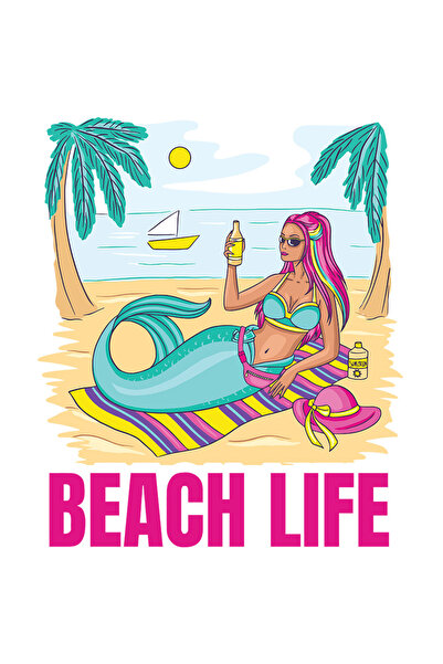 StoryGift Romania Sticker Eticheta 50CM Cu Text In Engleza Beach Life, Sirena...