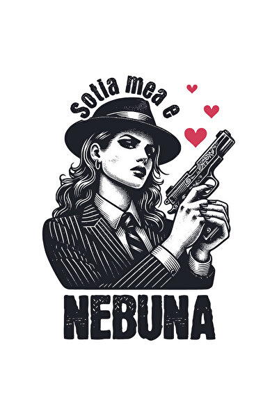 StoryGift Romania Sticker Adeziv Femeie Cu Pistol Puternica Text Haios Sotia Mea Este Nebuna Cu Margini Albe