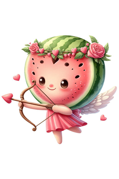 StoryGift Romania Sticker Eticheta 50CM cu un micut Cupidon, ilustratie, trage cu arcul, cap de pepene, fruct du