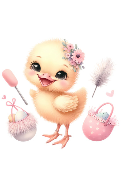 StoryGift Romania Sticker Eticheta 50CM cu o puicuta, ilustratie, oua vopsite...