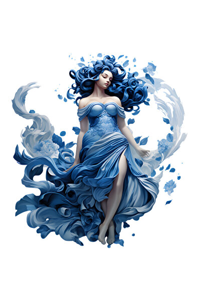 StoryGift Romania Sticker Autocolant 70CM cu o femeie cu par albastru, ilustr...