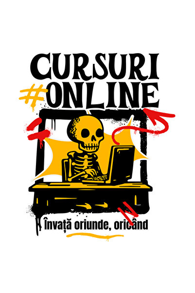 StoryGift Romania Sticker Autocolant 70CM Adeziv Cursuri online_ invata oriunde, oricand scoala cu Margini Albe,