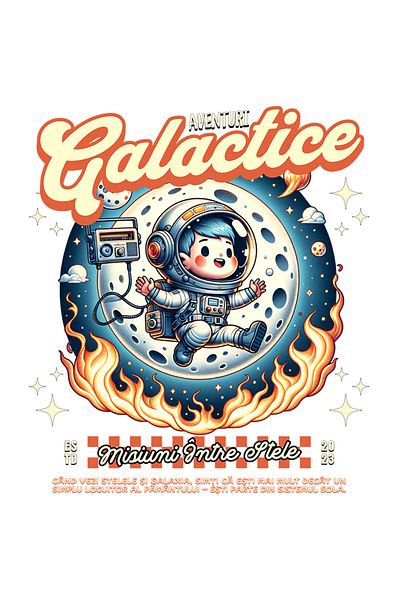StoryGift Romania Sticker Adeziv 90CM Adeziv Aventuri Galactice copil astronaut in spatiu cu Margini Albe, PVC