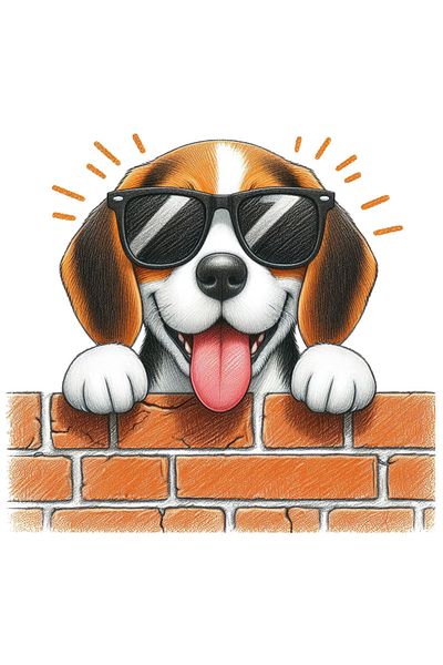 StoryGift Romania Sticker Cu Un Caine Cu Ochelari Care Se Uita Peste Zid, Curios, Ilustratie, Limba Scoasa,
