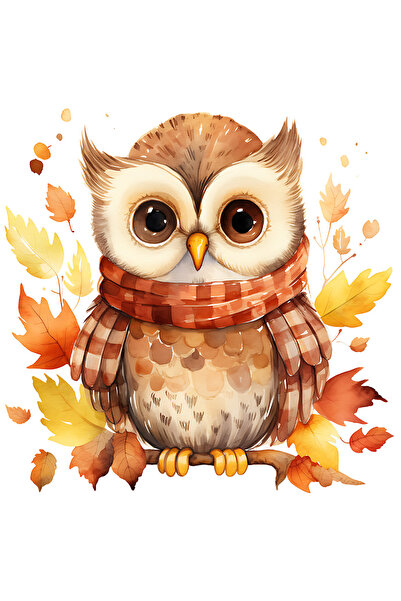 StoryGift Romania Sticker Adeziv 90CM cu o bufnita cu fular, ilustratie, toam...