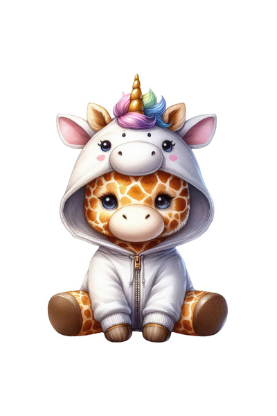 StoryGift Romania Sticker Cu Un Pui De Girafa, Ilustratie, Costum De Unicorn,...