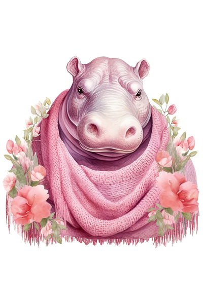 StoryGift Romania Sticker Adeziv 90CM cu un hipopotam nervos, ilustratie, flo...