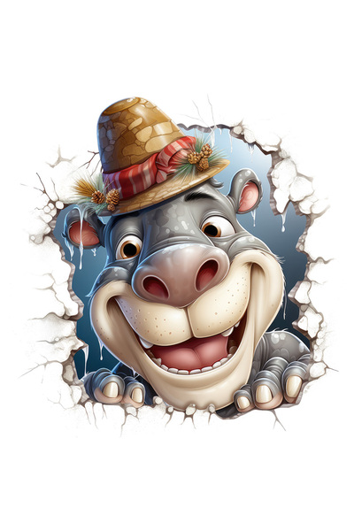 StoryGift Romania Sticker Adeziv 90CM cu un hipopotam fericit care scoate cap...