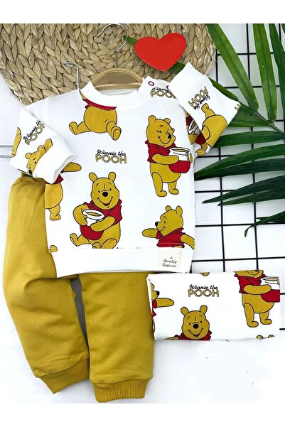 Moda Şahsenem 9-12-18-24 Ay Pooh Baskılı Yaka Çıtçıtlı Uzun Kollu Sweatli 2li...